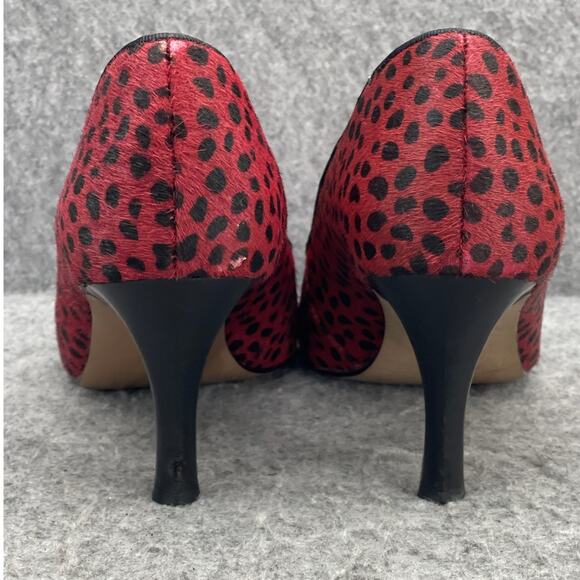 Adrienne Vittadini Jackee Red Black Cheetah Fine Leather Pump Heel Women 8.5M - Picture 9 of 13